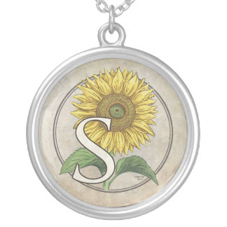 S for Sunflowers Monogram Art Silver Plated Necklace
