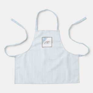 S French Blue Stripe Fleur de Lis Script Monogram Apron
