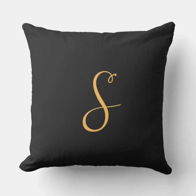S gold on black monogram throw pillow (Front)