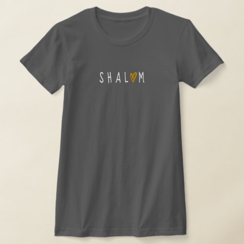 S H A L O M _ Gold Heart on Grey T_Shirt