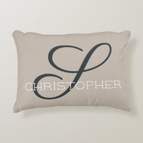 S Initial Custom Name Calligraphy Tan Taupe Chic Accent Pillow