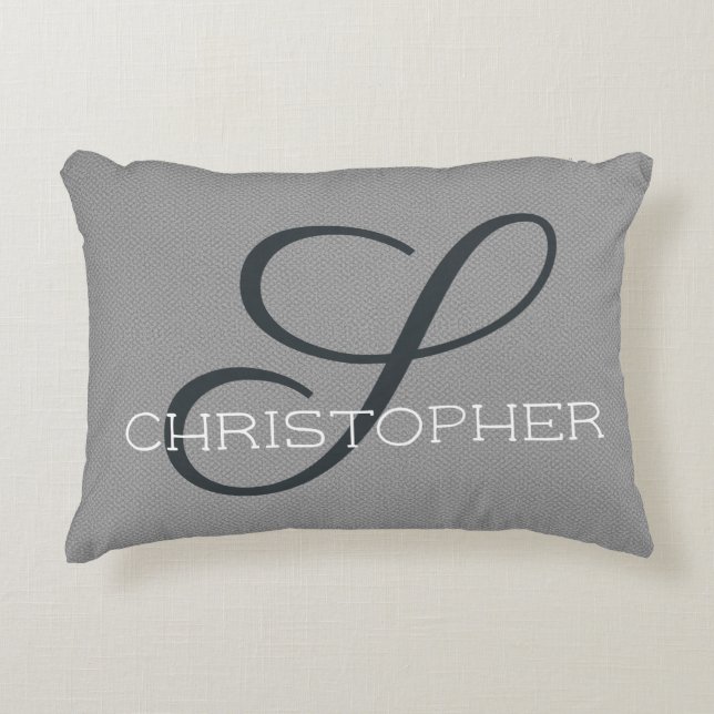 S Initial Personalized Name Black White Gray Accent Pillow (Front)