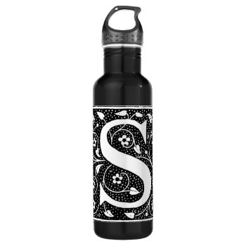 S Initial Vintage Floral Water Bottle by Cardgallery at Zazzle