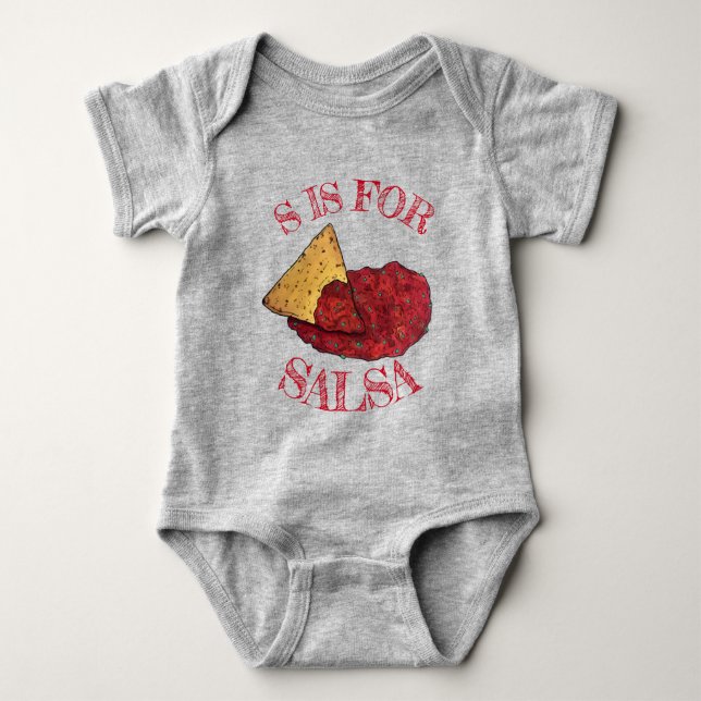 S is for SALSA Tortilla Chips Dip Mexican Food Baby Bodysuit (Front)