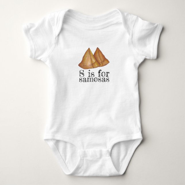 S is for Samosas Indian Food Samosa Pastry Baby Bodysuit (Front)
