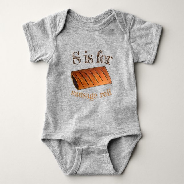 S is for Sausage Roll British Savoury Pastry Snack Baby Bodysuit (Front)