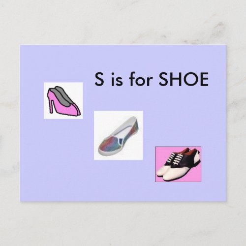 S is for Shoe Alphabet Flashcard Postcard
