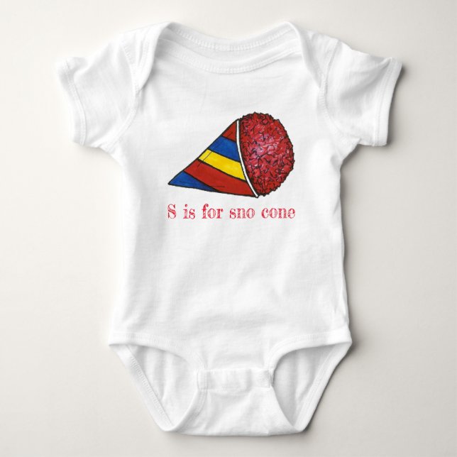 S is for Sno Cone Red Cherry Ice Snocone Alphabet Baby Bodysuit (Front)