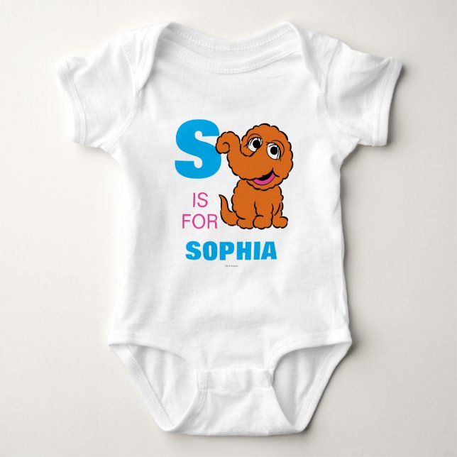 S is for Snuffleupagus | Add Your Name Baby Bodysuit (Front)