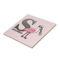 S is for Spoonbill Small Ceremic Tile (4.25
