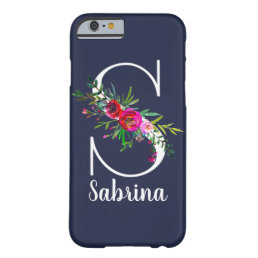 S Letter Initial Monogram Floral Custom Color Name Barely There iPhone 6 Case