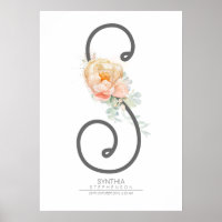 S Letter Monogram Blush Peach Floral Home Decor