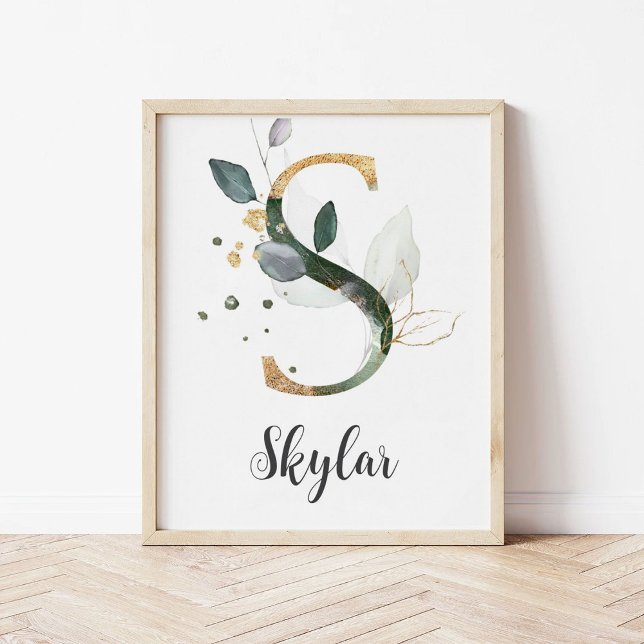 S Letter Monogram Greenery Nursery Name Wall Print (Creator Uploaded)