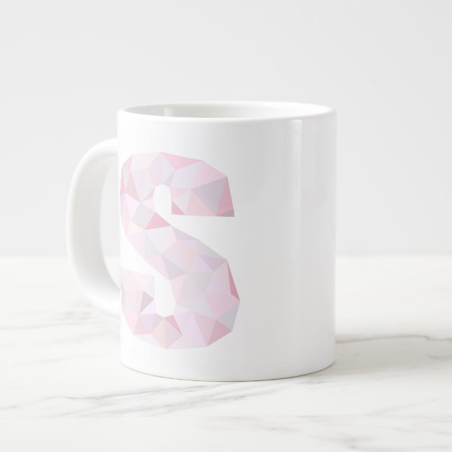 S - Low Poly Triangles - Neutral Pink Purple Gray Large Coffee Mug (Front Left)
