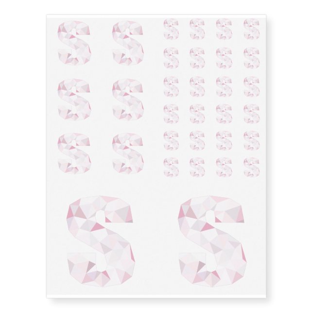 S - Low Poly Triangles - Neutral Pink Purple Gray Temporary Tattoos (Front)