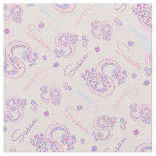 S monogram and personalized name Susan fabric
