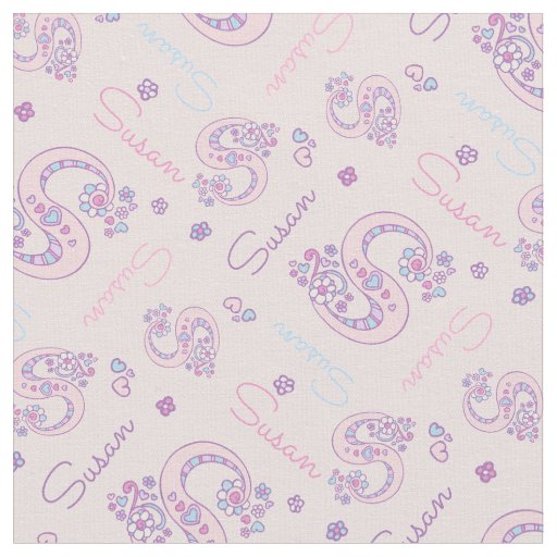 S monogram and personalized name Susan fabric