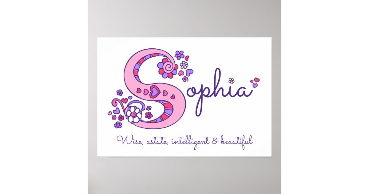 S Monogram Art Sophia Girls Name Meaning Poster Zazzle Com