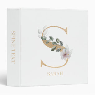 S Monogram Floral Personalized 3 Ring Binder