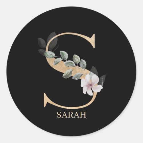 S Monogram Floral Personalized Classic Round Sticker