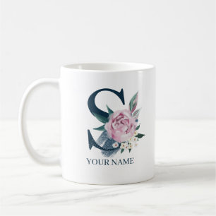 S Monogram Floral Personalized Coffee Mug