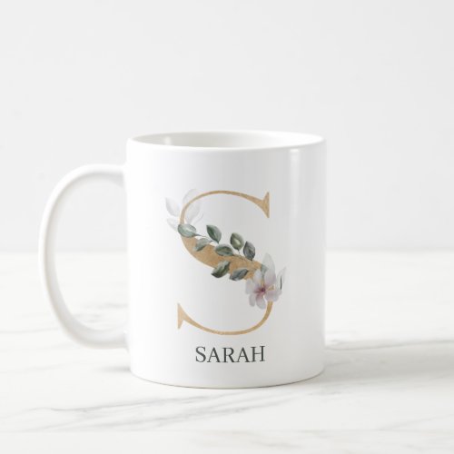 S Monogram Floral Personalized Coffee Mug