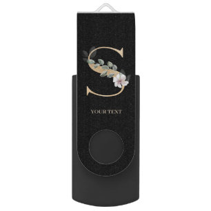 S Monogram Floral Personalized Flash Drive