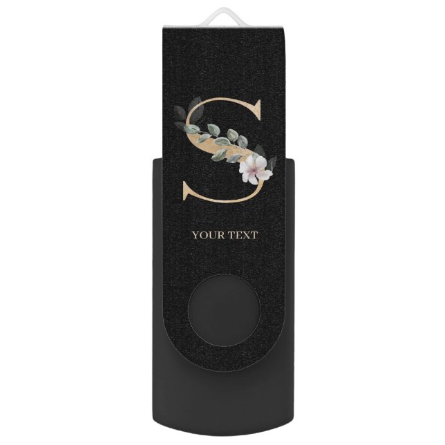 S Monogram Floral Personalized Flash Drive (Front Vertical)