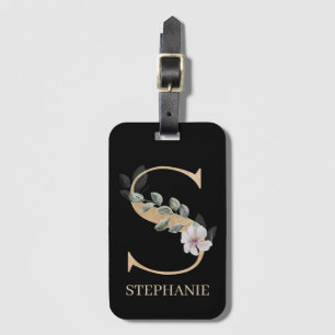 S Monogram Floral Personalized Luggage Tag