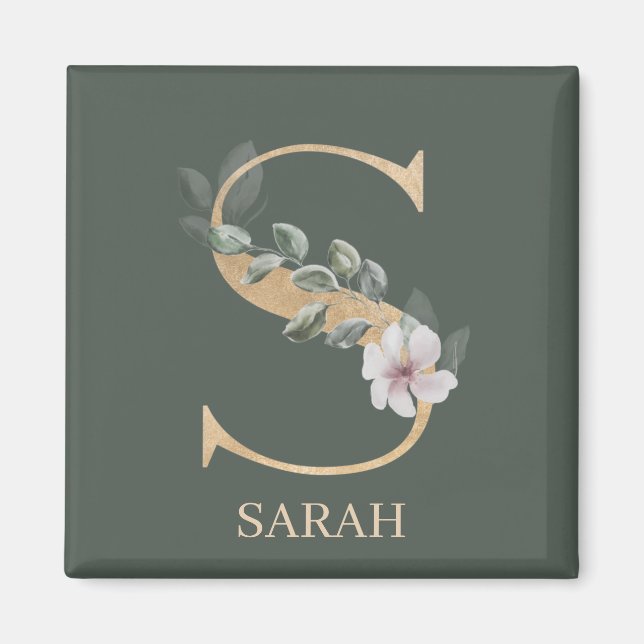 S Monogram Floral Personalized Magnet (Front)