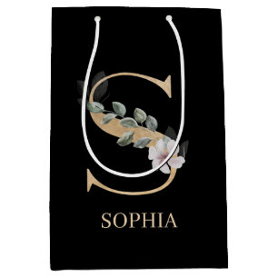 S Monogram Floral Personalized Medium Gift Bag