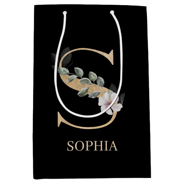 S Monogram Floral Personalized Medium Gift Bag (Front)
