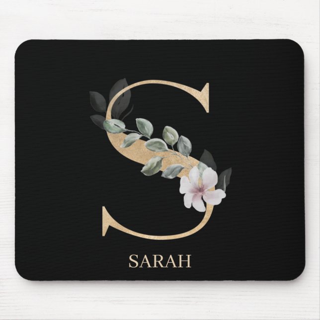 S Monogram Floral Personalized Mouse Pad (Front)