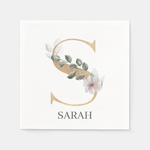 S Monogram Floral Personalized Napkins