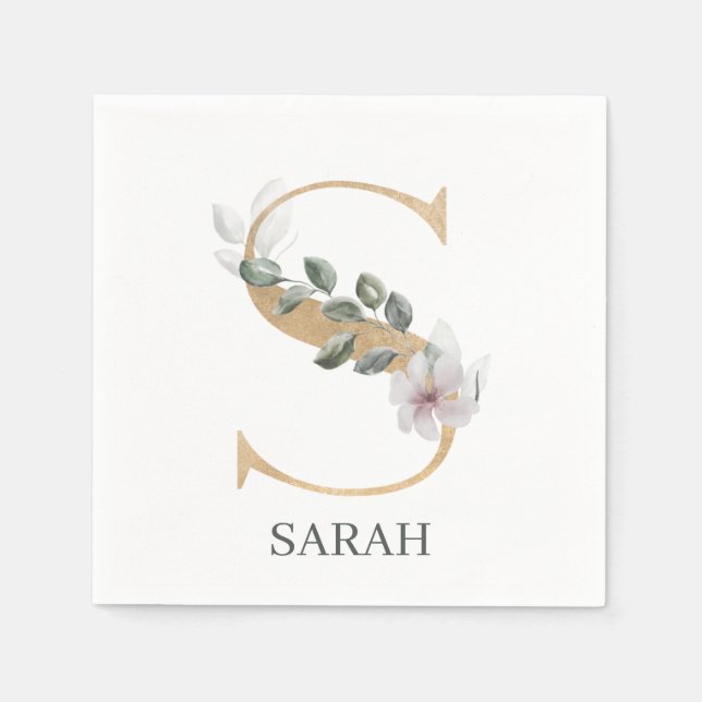 S Monogram Floral Personalized Napkins (Front)