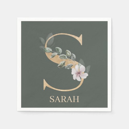 S Monogram Floral Personalized Napkins