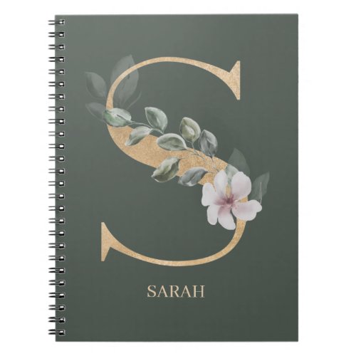 S Monogram Floral Personalized Notebook