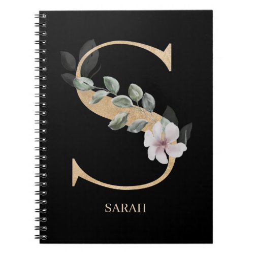 S Monogram Floral Personalized Notebook