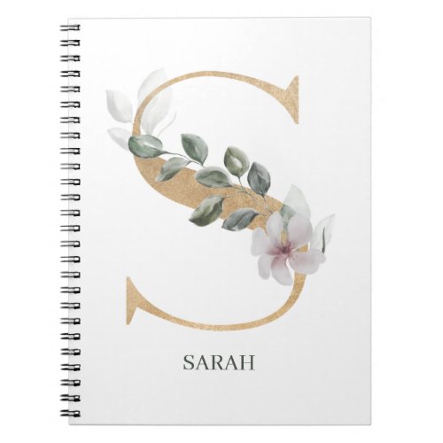 S Monogram Floral Personalized Notebook