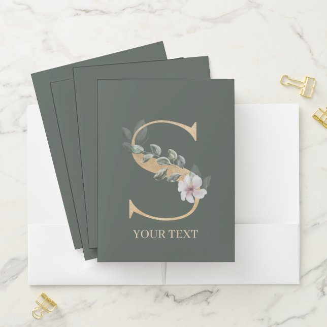 S Monogram Floral Personalized Pocket Folder (In Situ)