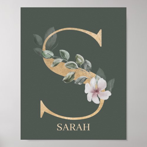 S Monogram Floral Personalized Poster