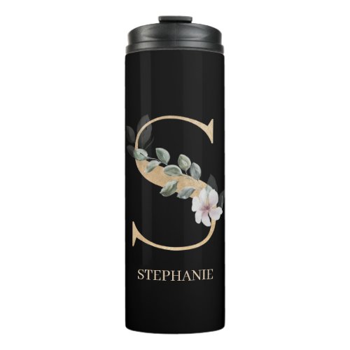 S Monogram Floral Personalized Thermal Tumbler