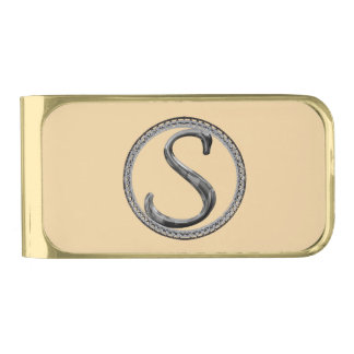 S Monogram Gold Finish Money Clip