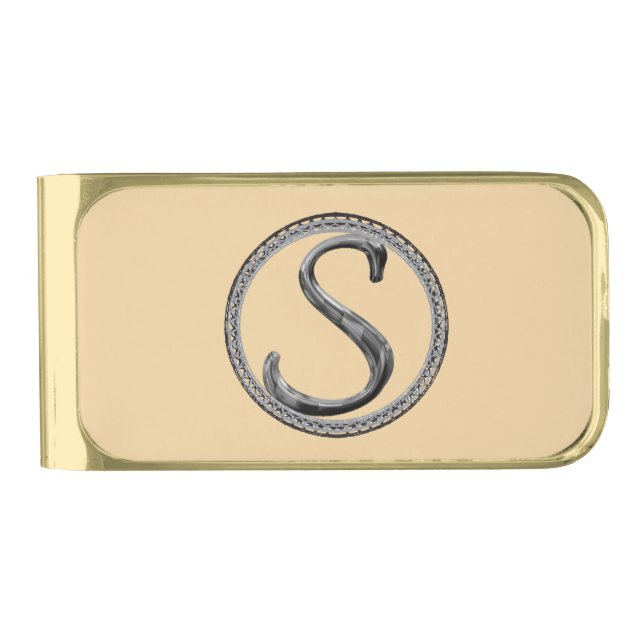 S Monogram Gold Finish Money Clip (Front)