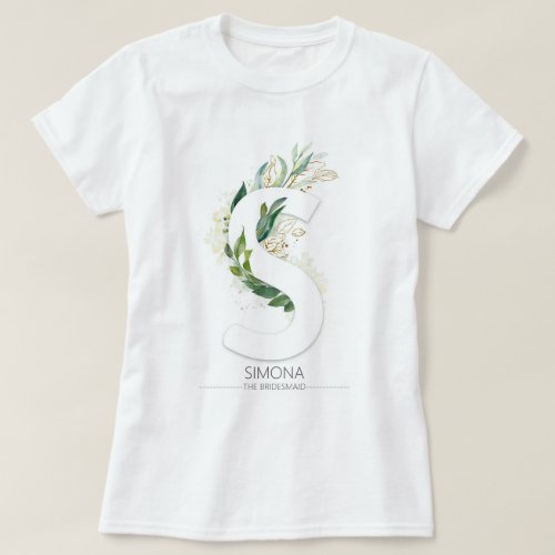 S Monogram Gold Greenery Leaves Elegant T_Shirt