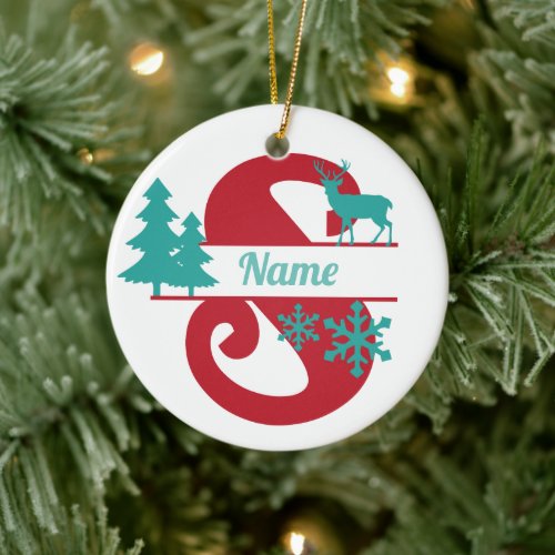 S Monogram Initial Christmas Holiday Tree Ornament