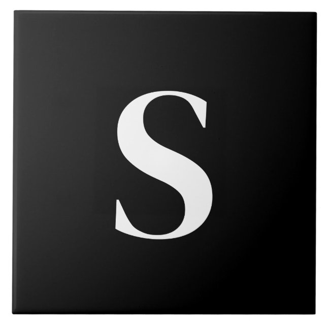 S Monogram Initial White on Black Ceramic Tile (Front)