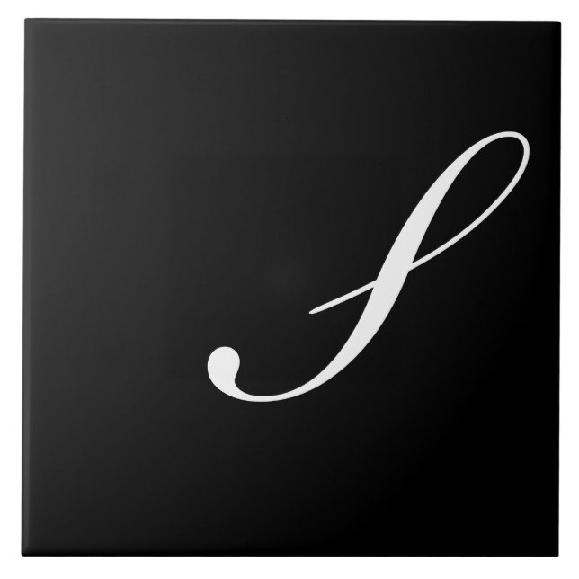 S Monogram Initial White on Black Ceramic Tile (Front)