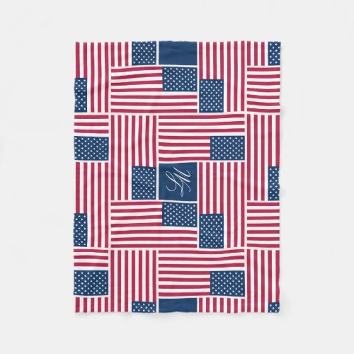 S Monogram Patriotic American Flag Americana Fleece Blanket