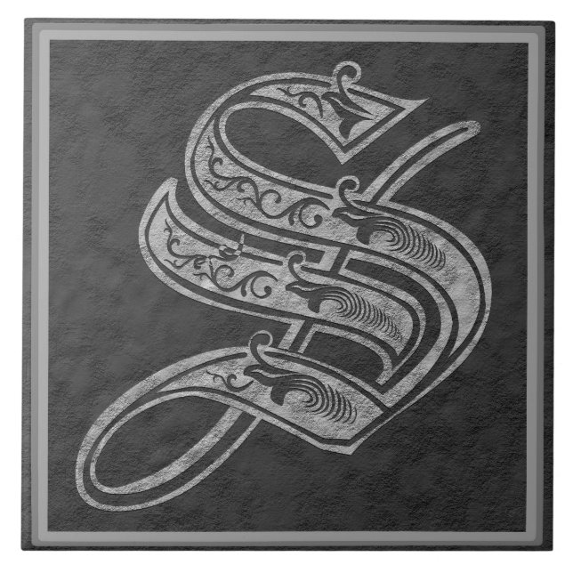 S Monogram "Royal Grey Stone" Ceramic Tile (Front)
